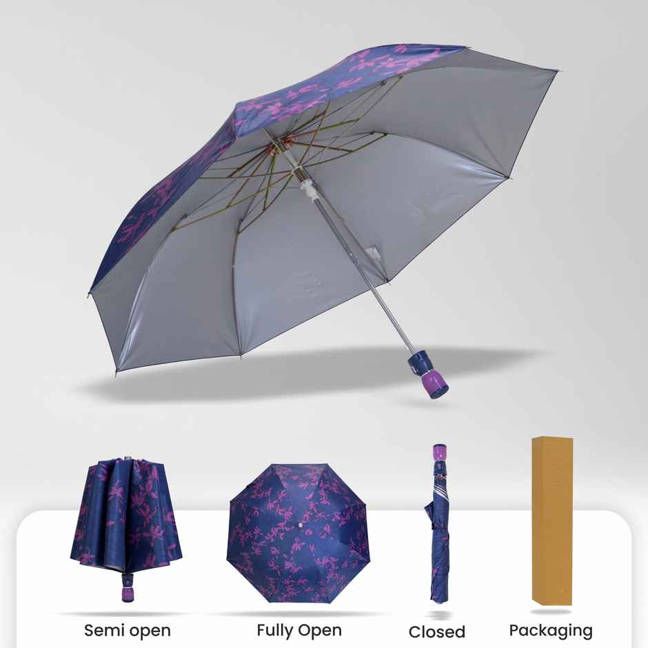 Cello Megha 21 Inch 2 Fold Mix Print Umbrella | Silver Blue