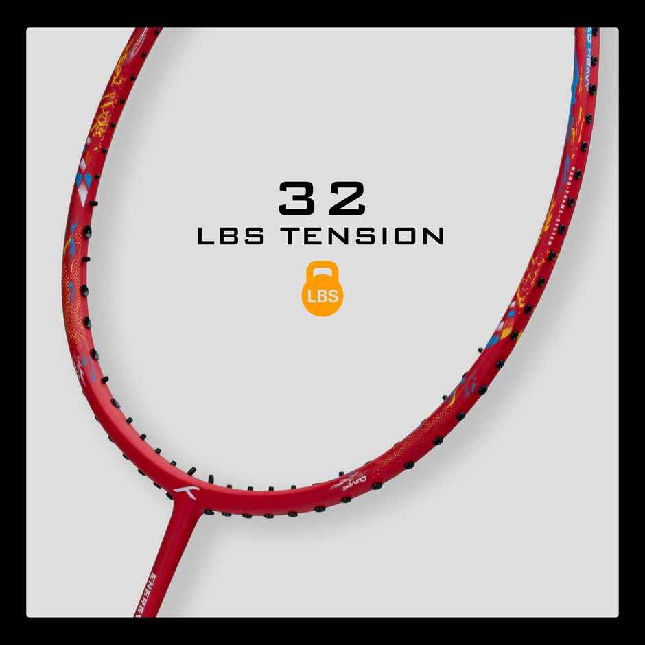 Hundred Carbon Fibre Energy Burst 18 Strung Badminton Racket With Full Cover | Red
