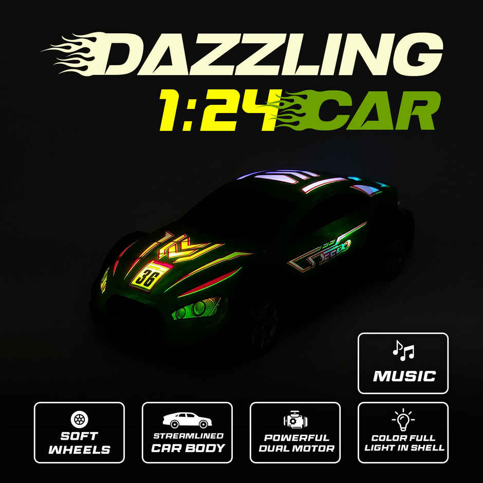 SEEDO Remote Control Car 1:24 , 27 MHz, USB Rechargeable, Fast Speed Dazzling Car | Green