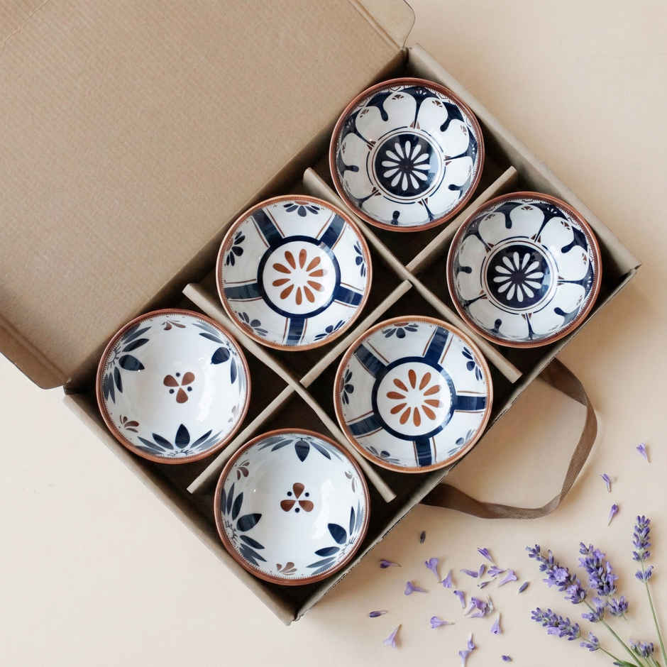 The Earth Store Blue Oriental Ceramic Bowl Set | Microwave & Dishwasher Safe | 300 ml