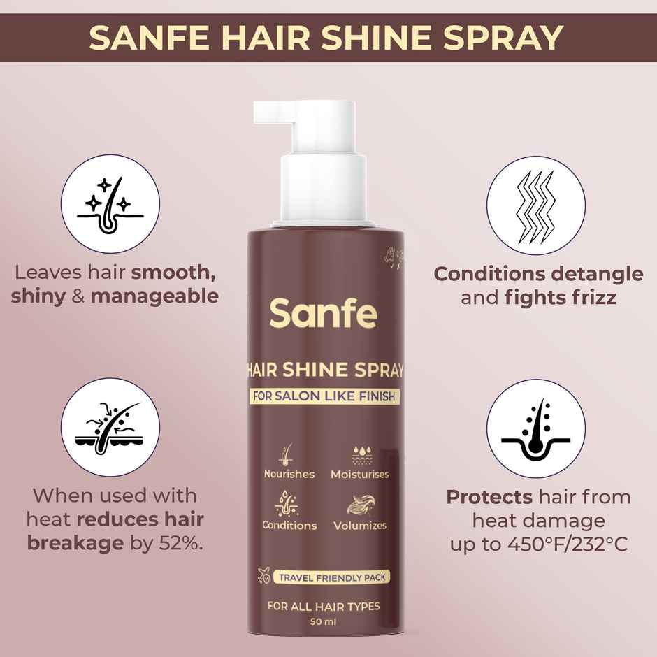 Sanfe Hair Shine Spray Vibrant, Glossy Nourishes, Moisturises, Volumizes Frizz Free Hair