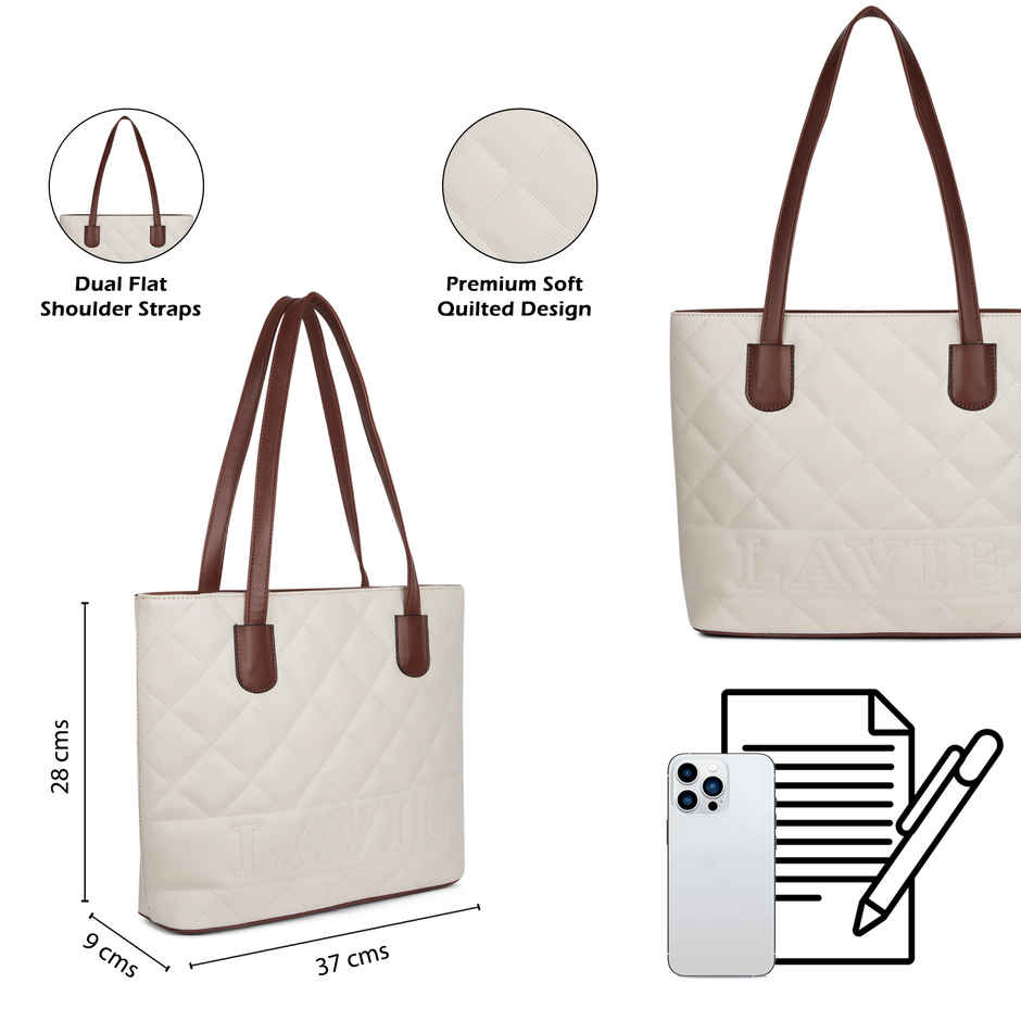Lavie Womens Quilt Jossie Tote Handbag | Off White