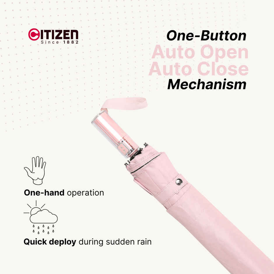 Citizen 23 5x12 3 Fold Auto Open Close Umbrella Glass Handle Baby Pink