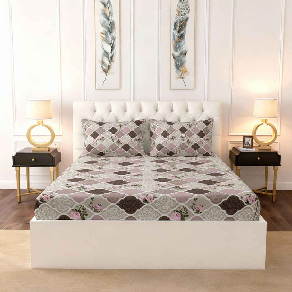 Raymond Home 120 GSM Hazel Floral Double Bedsheet with 2 Pillow Covers Beige & Pink