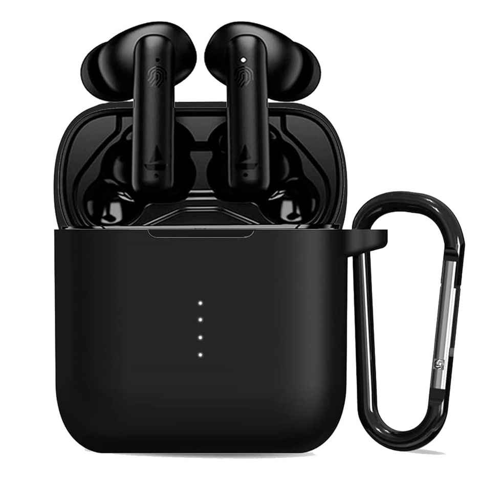 Sounce Silicone Case Cover for Boat Airdopes 141 | Shockproof Protective Case Cover with Keychain | Black