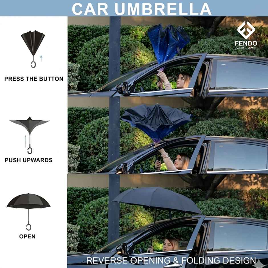 Fendo Reverse Auto Open Umbrella | Black | 25 Inch | 1 Fold