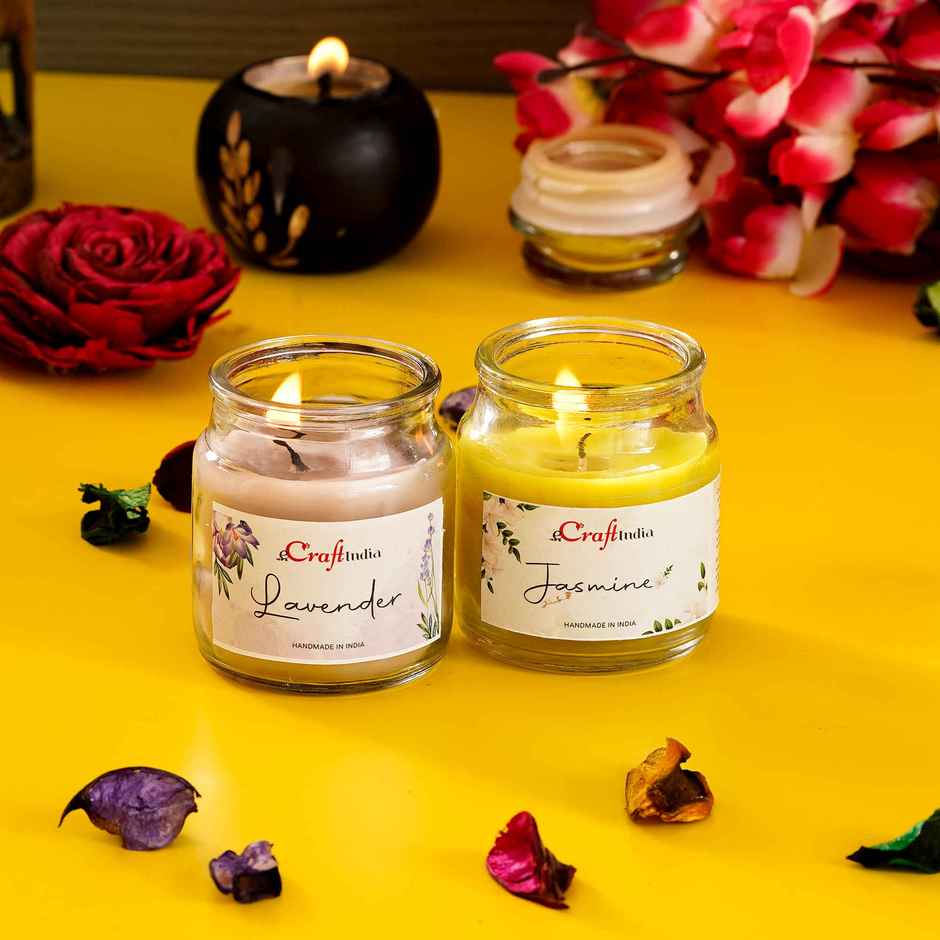 Glass Jar Scented Candles | Jasmine & Lavender | Pack of 2 | eCraftIndia