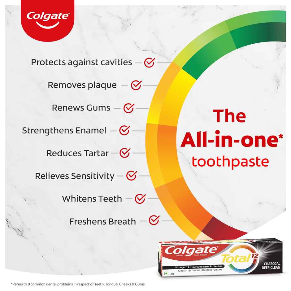 Colgate Total Charcoal Deep Clean Antibacterial Toothpaste Stronger 12-Hour AntiGerm Protection
