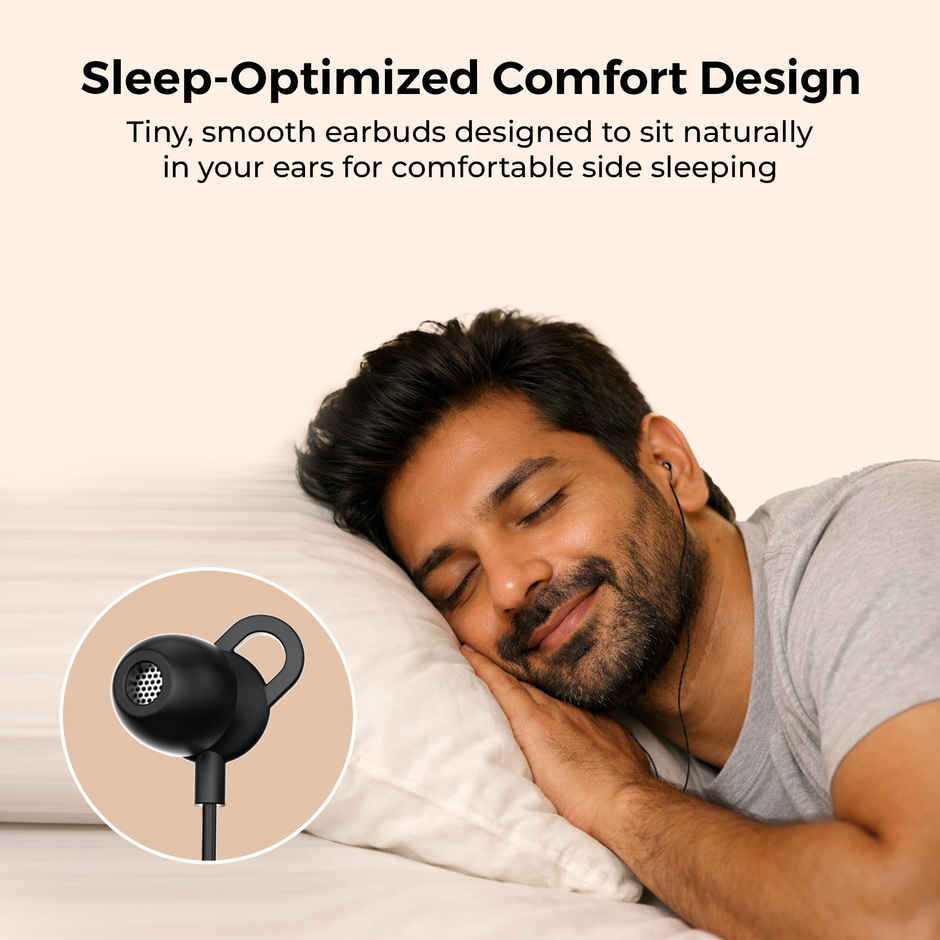 Truke Bass S2 Sleeping Earphone with 100 percent Silicone Tip Type C Mic Multifunctional Keys Black