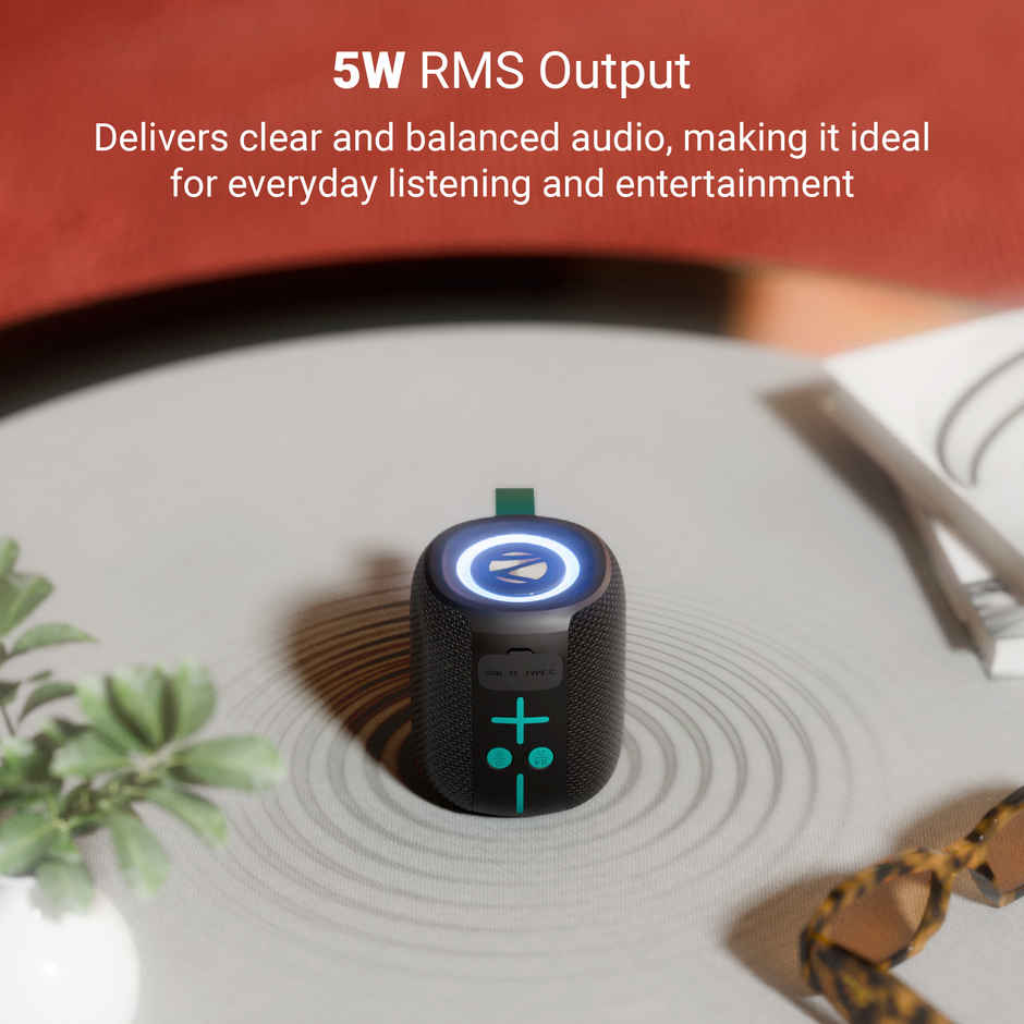 Zebronics Sonic Pod 15 BT Speaker | 5W | 10Hrs Playtime | RGB | TWS | USB mSD | Splash Proof