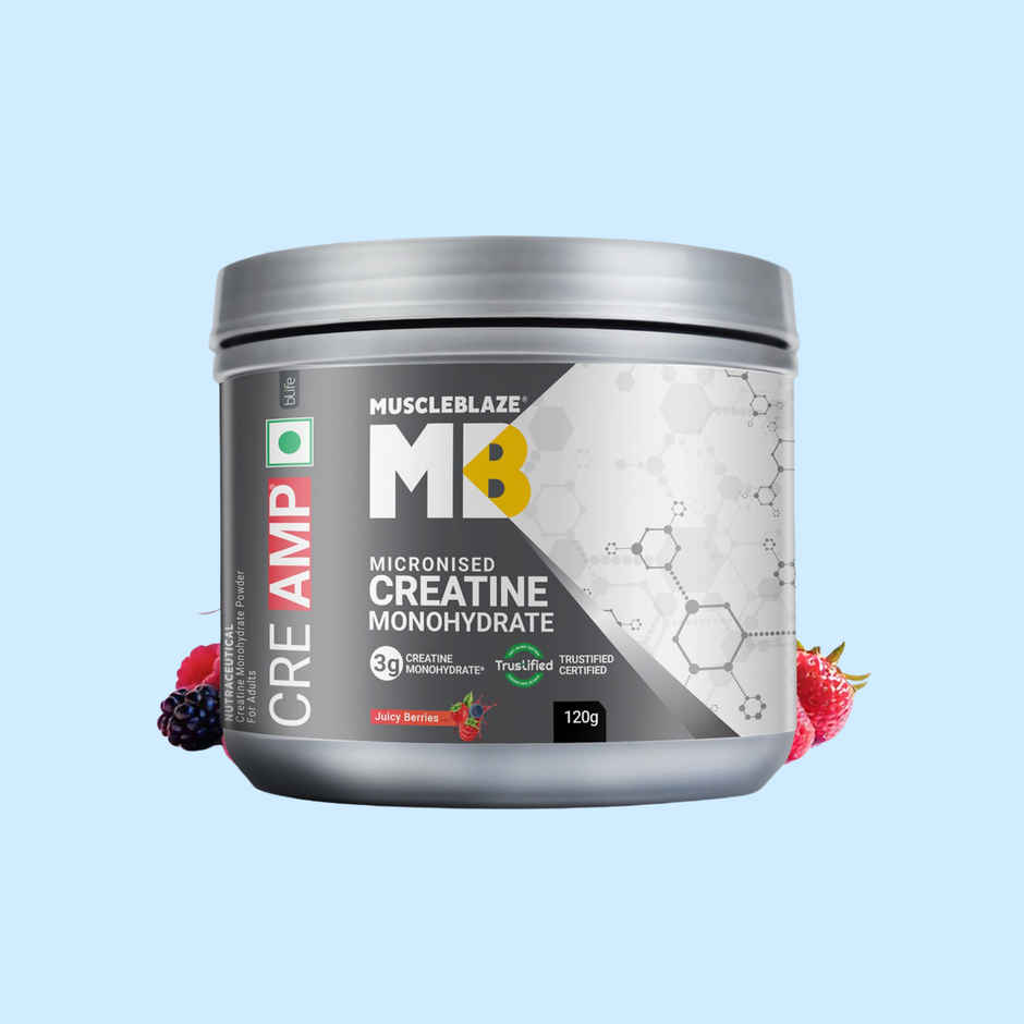 MuscleBlaze Micronised Creatine Monohydrate CreAMP Powder Juicy Berries | 30 Servings