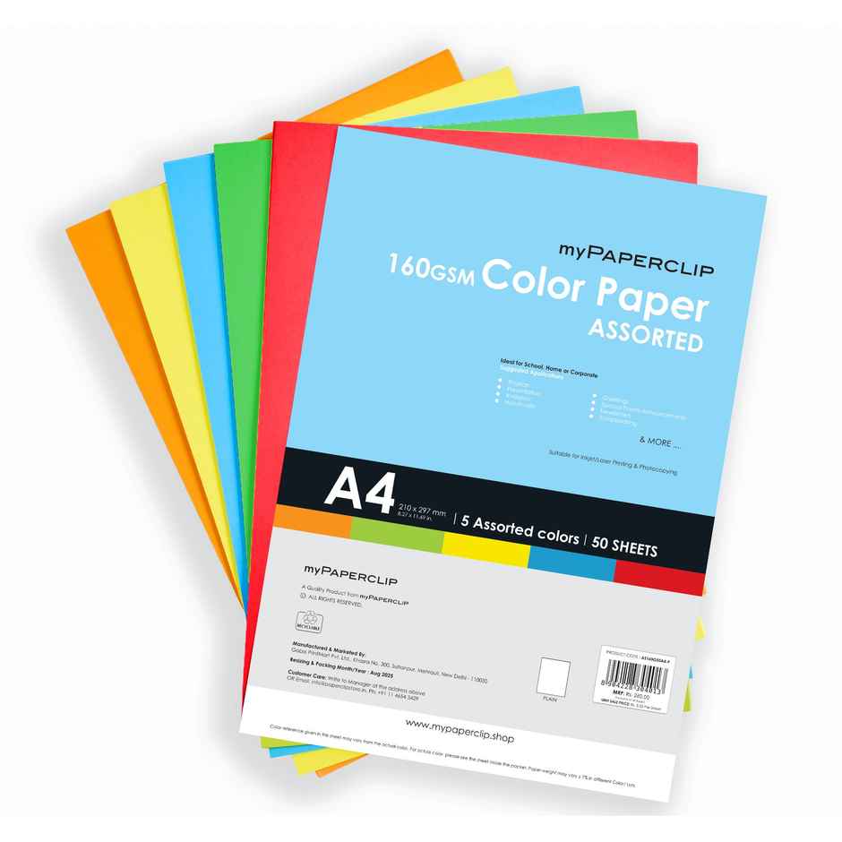 myPAPERCLIP Color Paper | 5 Colors | 50 Sheets | 160 GSM