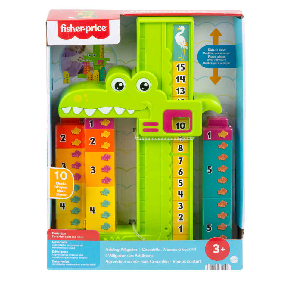 Fisher Price Adding Alligator Educational Toy with 10 Stacking Blocks for Preschool Kids