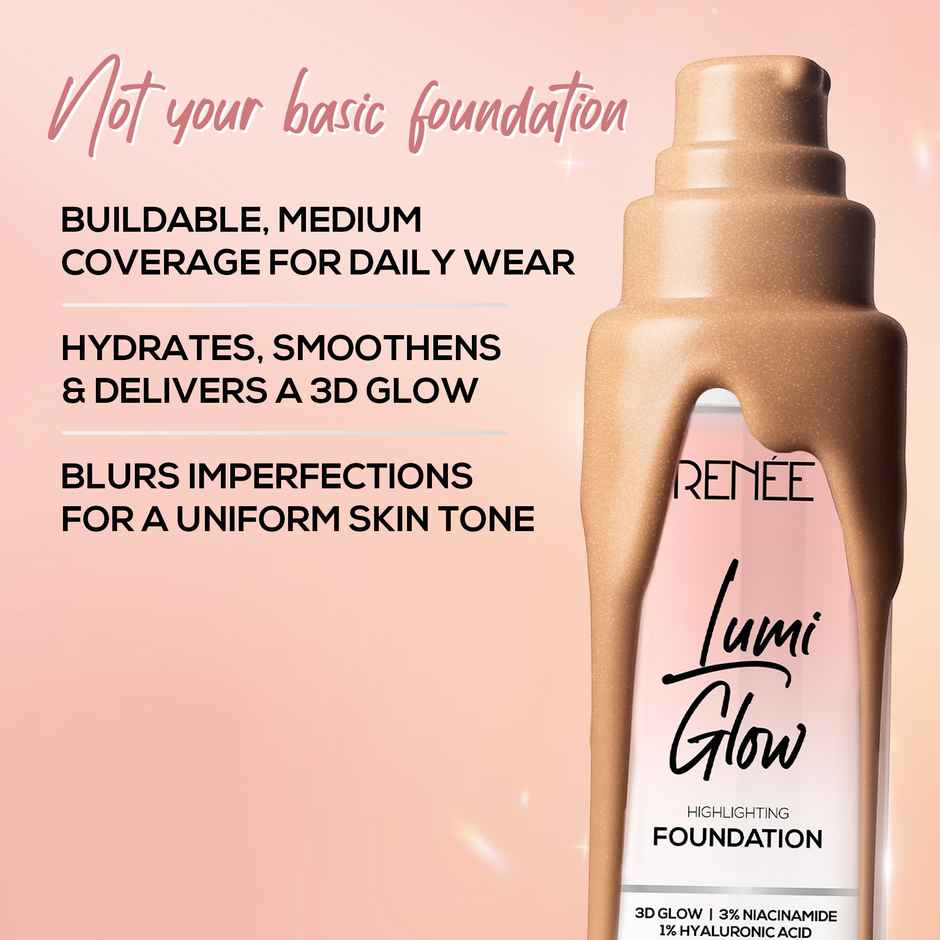 RENEE Lumi Glow Highlighting Liquid Foundation | Lightweight, Buildable, 3D Glow | 03 Radiant Beige