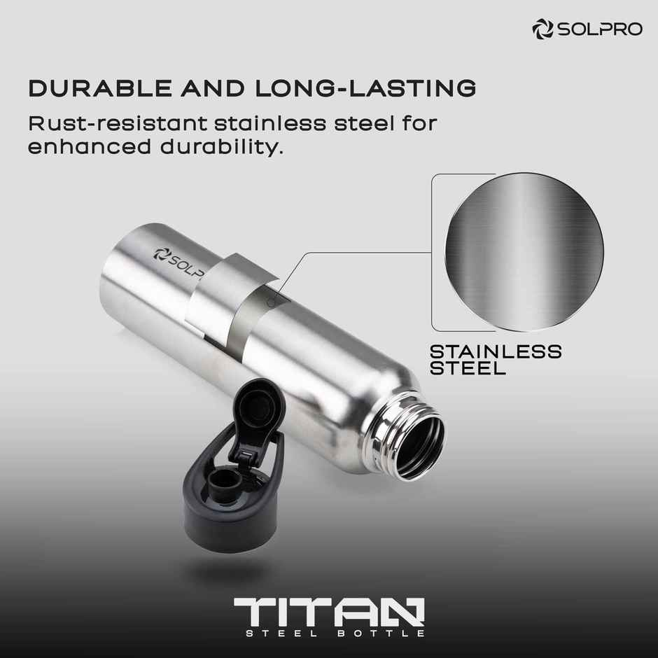 Solpro Titan Stainless Steel Water Bottle | Gym Bottle | Odor & Bpa Free | 1 L | Steel