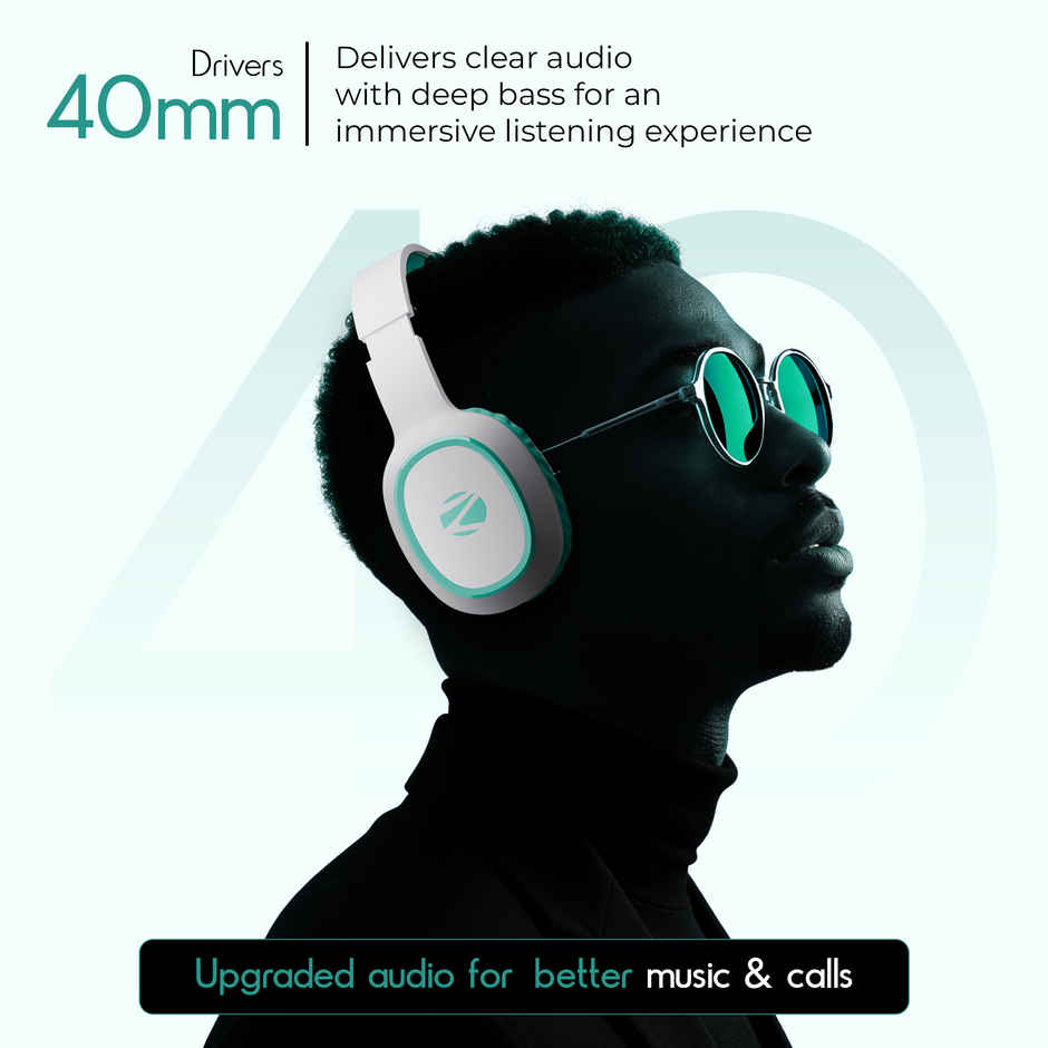 ZEBRONICS Thunder Bluetooth 5.3 Wireless Over Ear Headphones with 60H Backup, Gaming Mode, Dual Pairing, Enc, Aux, Micro Sd, Voice Assistant, Comfortable Earcups, Call Function - Sea Green