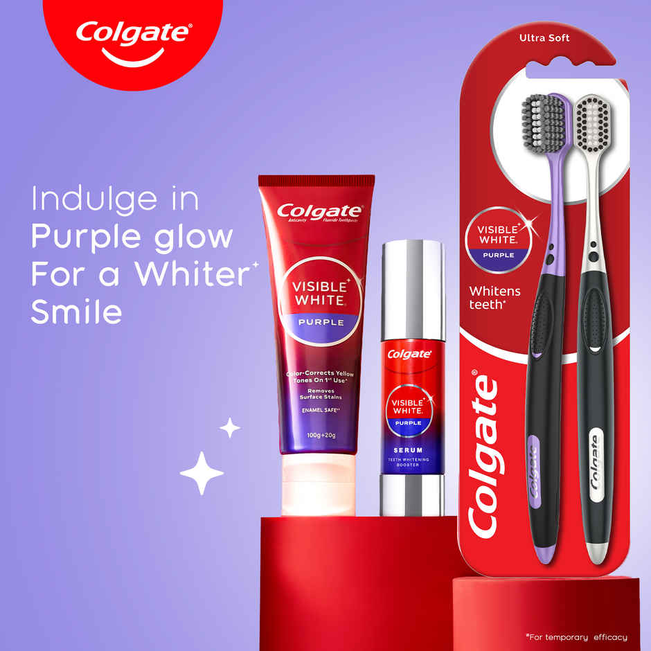 Colgate Visible White Purple Toothpaste and Toothbrush | Removes Surface Stains | Enamel Safe