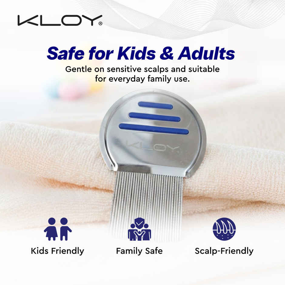 Kloy Stainless Steel Anti Lice Comb | Fine Tooth | Head Lice Removal Comb