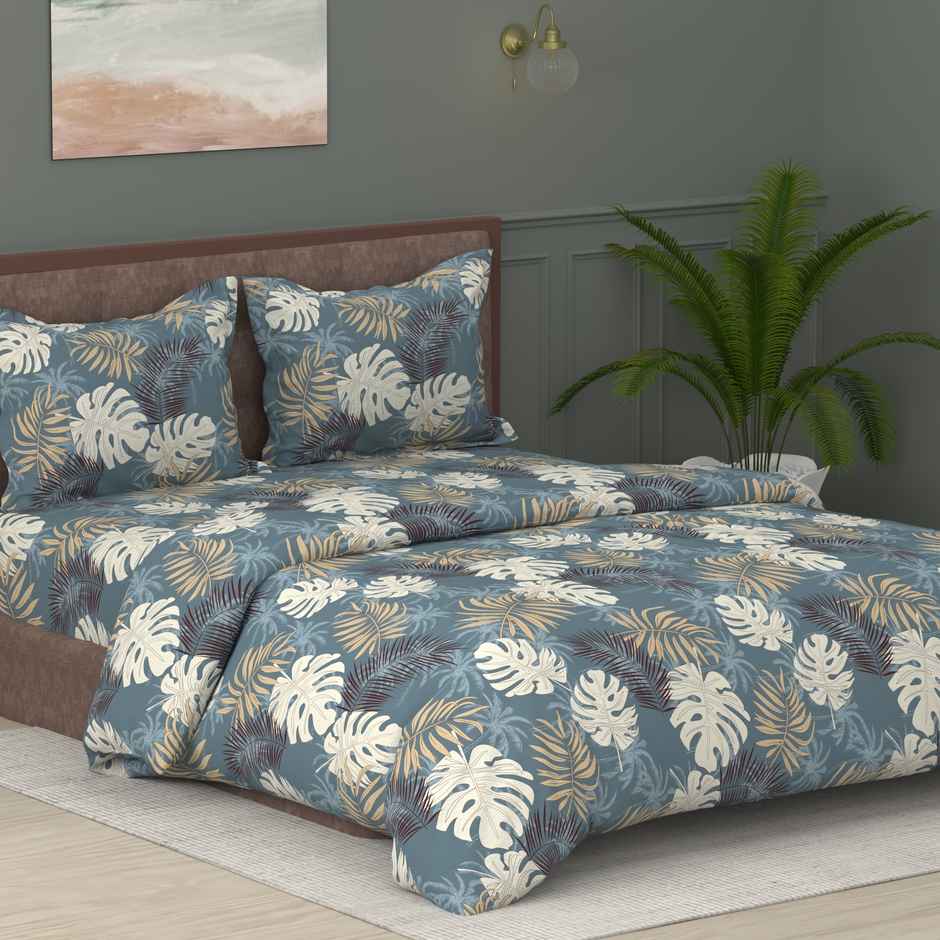 Raymond Home Blue Floral Comforter 110 TC Double Bedsheet with 2 Pillow Cover Bedding Set