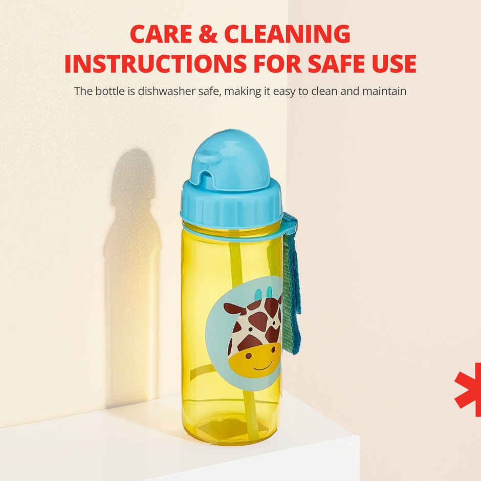 Skip Hop Zoo Kids Bottle, Flip-Top Straw, Leak-Proof, Toddler Sipper Cup, For Babies 12 M+, 385 ML