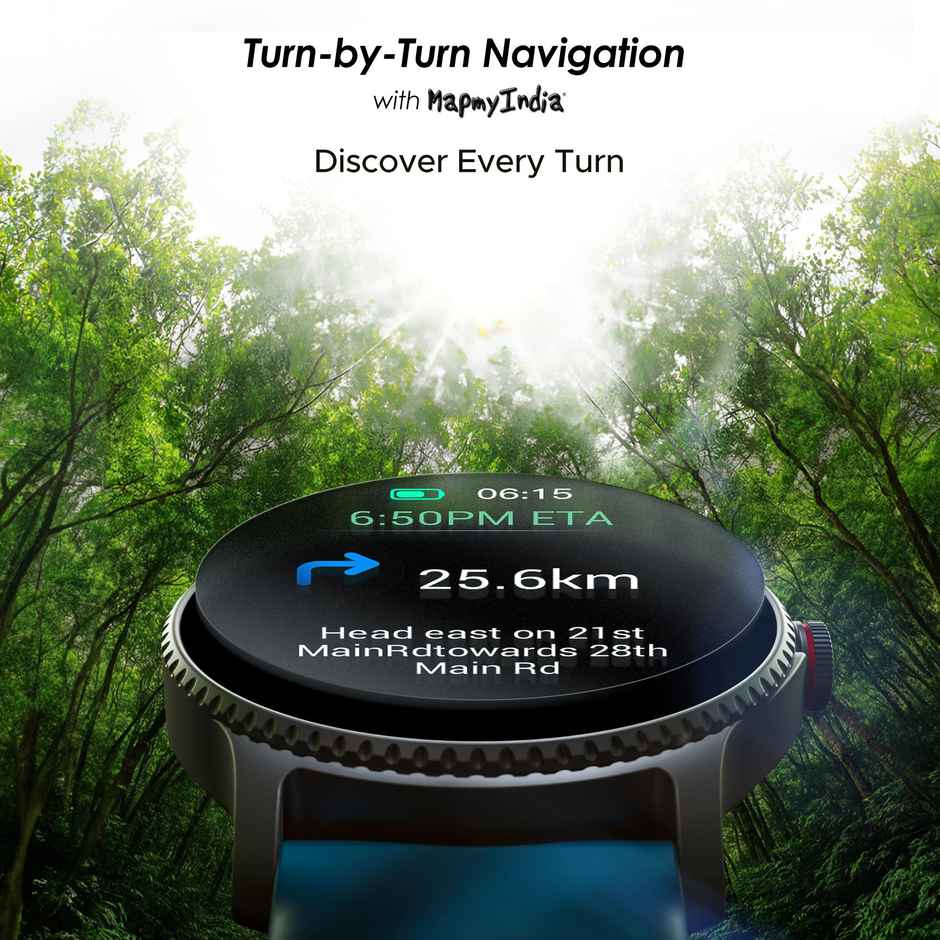 boAt Lunar Discovery w/ 1.39" (3.5 cm) HD Display, Turn-by-Turn Navigation, DIY Watch Face Studio, BT Calling - Active Blue