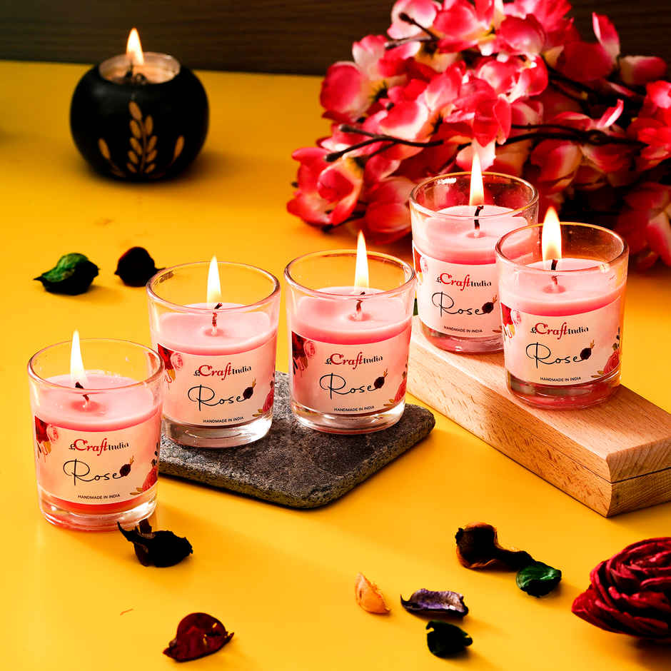 Glass Scented Candles | Rose | Pack of 5 | eCraftIndia