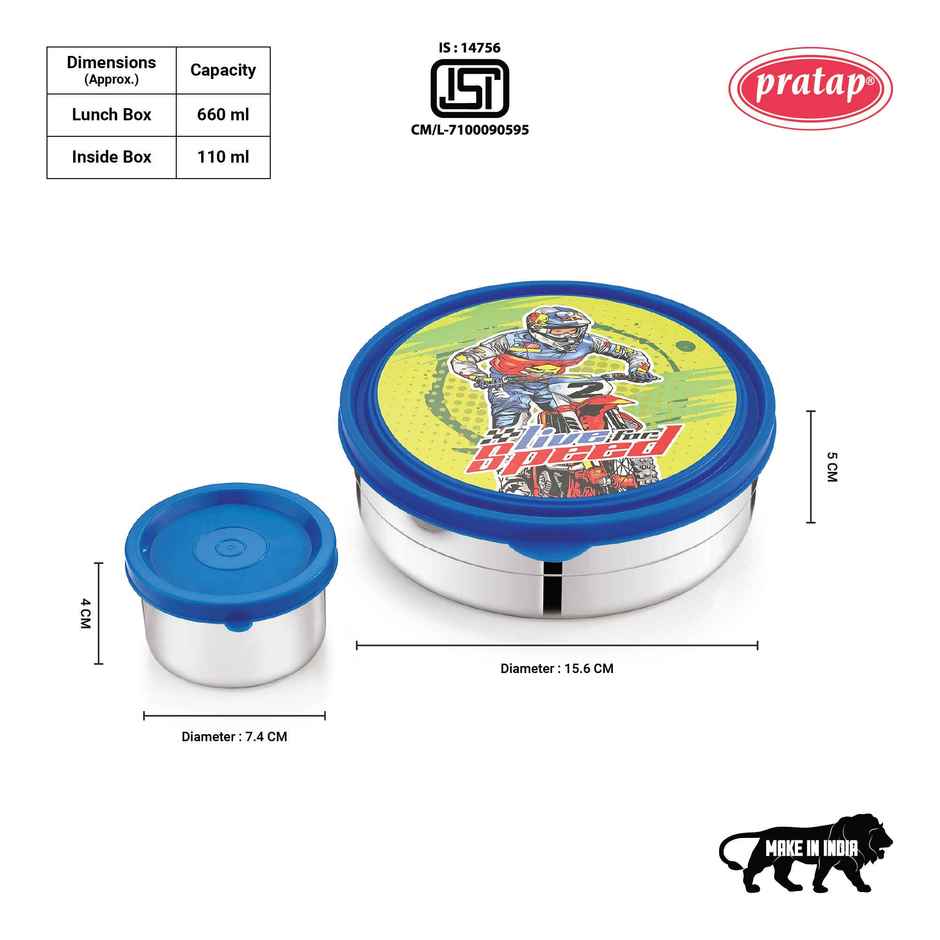 Round Stainless Steel Lunch Box | Leak Proof , BPA Free Compact for School Office Travel