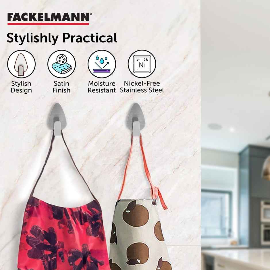 Fackelmann Adhesive Hooks Heavy Duty Wall Hooks Waterproof For Hanging, Bathroom And Kitchen