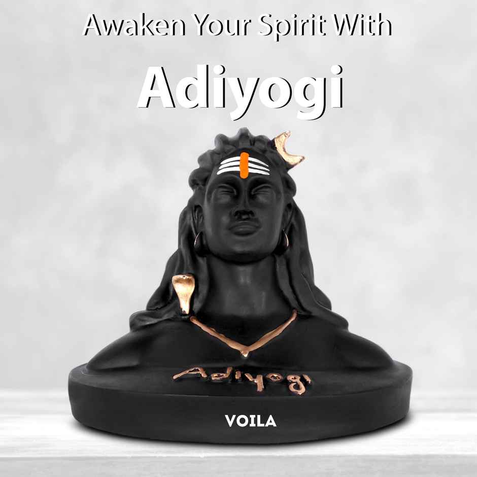 Voila Polyvinyl Chloride Lord Adiyogi Shiva Statue Mahadev Murti For Car Dashboard | Black