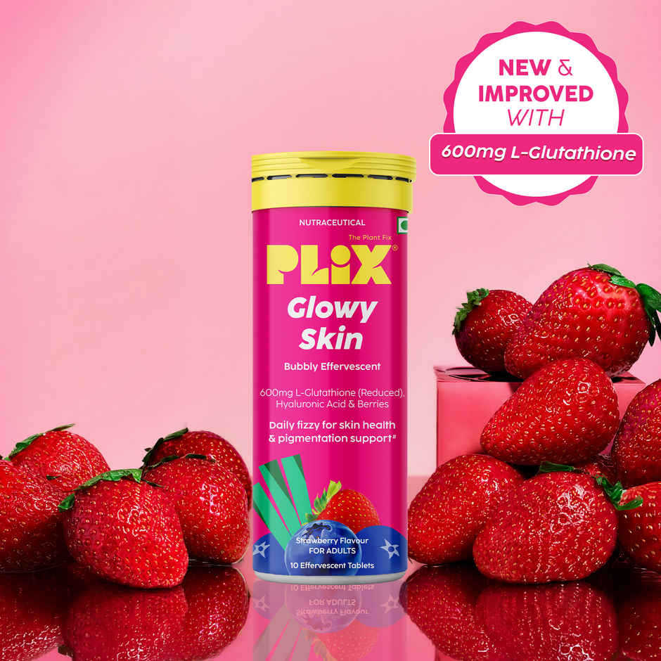 Plix The Plant Fix Glowy Skin Strawberry Flavour Glutathione Effervescent Tablets