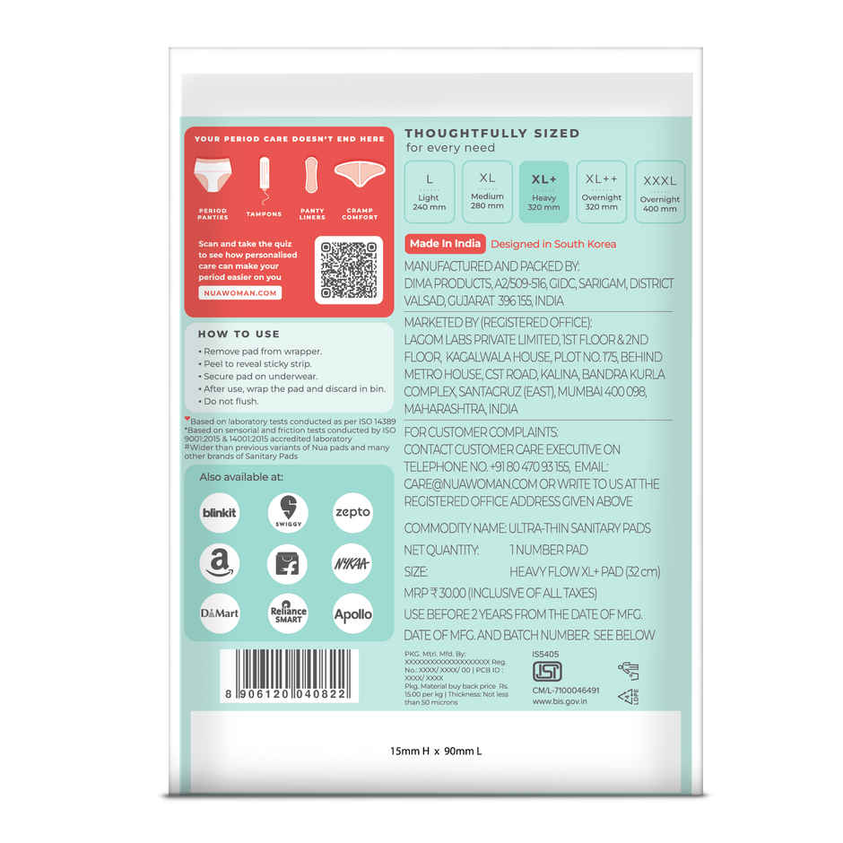 Nua Complete Comfort Sanitary Pads for Heavy Flow | XL