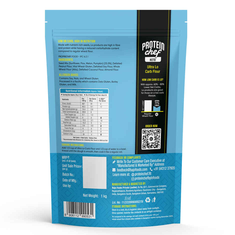 Lo Foods Ultra Low Carb Keto Atta | Low GI | 30 g Protein Flour with Almond