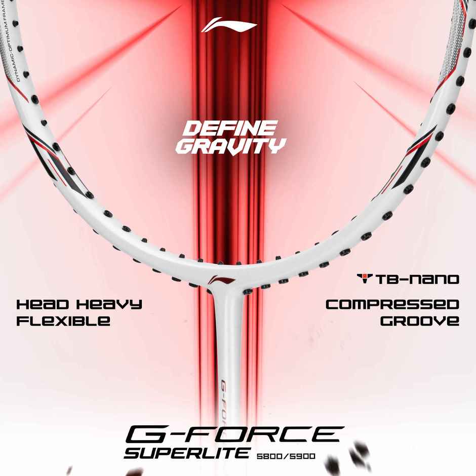 Li-Ning G-Force 5900 Superlite Carbon Fibre Badminton Racket + Full cover | White/Red/Black