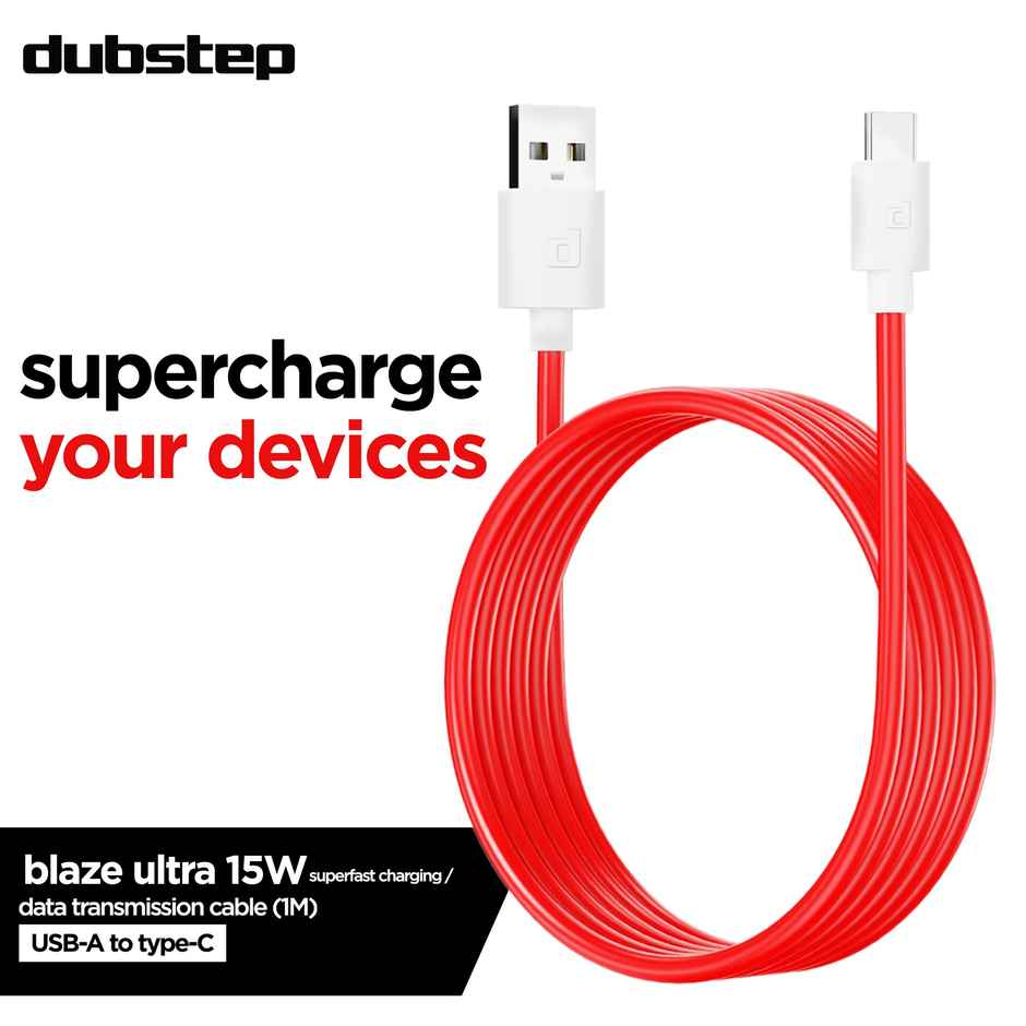 Dubstep Blaze Ultra 15W USB A to Type C 1m Fast Charging Data Cable | Red