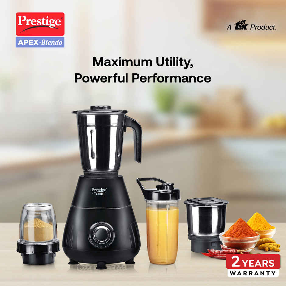 Prestige Apex Blendo 500 Watt Mixer Grinder with 4 Jars | 2 Jars+2 Nutri Blend | Black