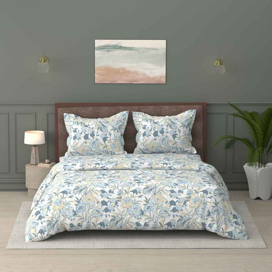 Raymond Microfiber Double Size Bedsheet Set | Floral | White | 100 in x 90 in