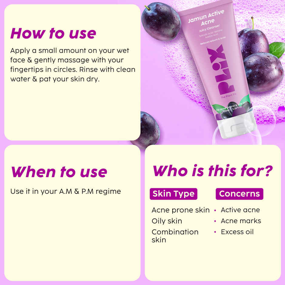 Plix The Plant Fix Jamun Face Wash and Active Acne Serum Combo For Active Acne & Oil Control