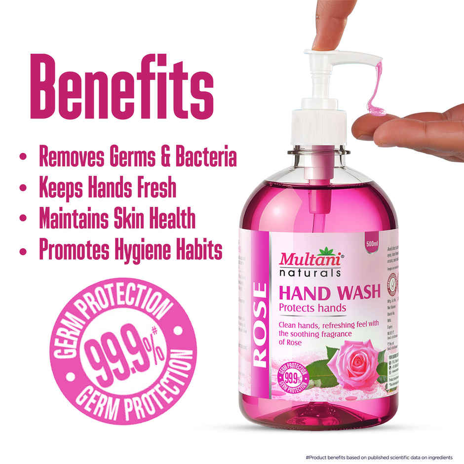 Multani Naturals Rose Handwash Pump | 99.9% Germ Protection