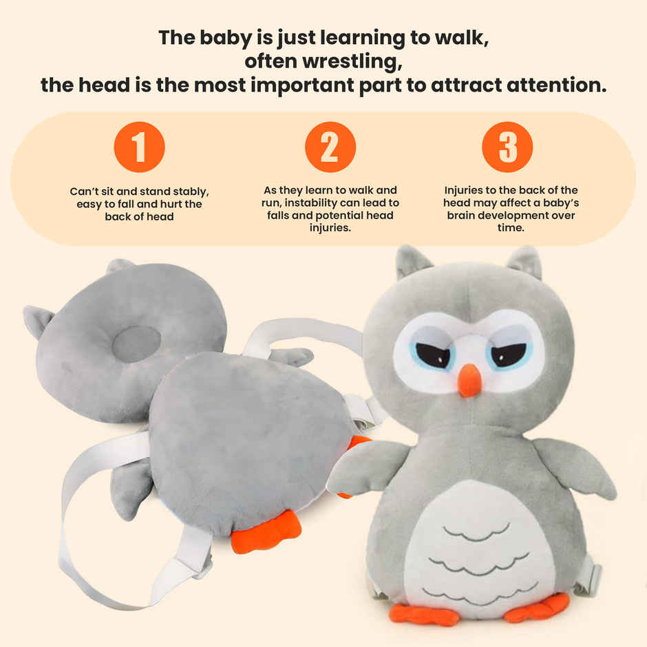 Kidology Head Protector Cushion Plush Toy with Adjustable Straps | Light Grey
