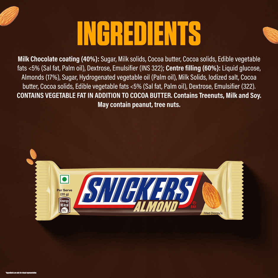 Snickers Almond Filled Chocolate Bar | Loaded with Crunchy Almonds & Caramel 