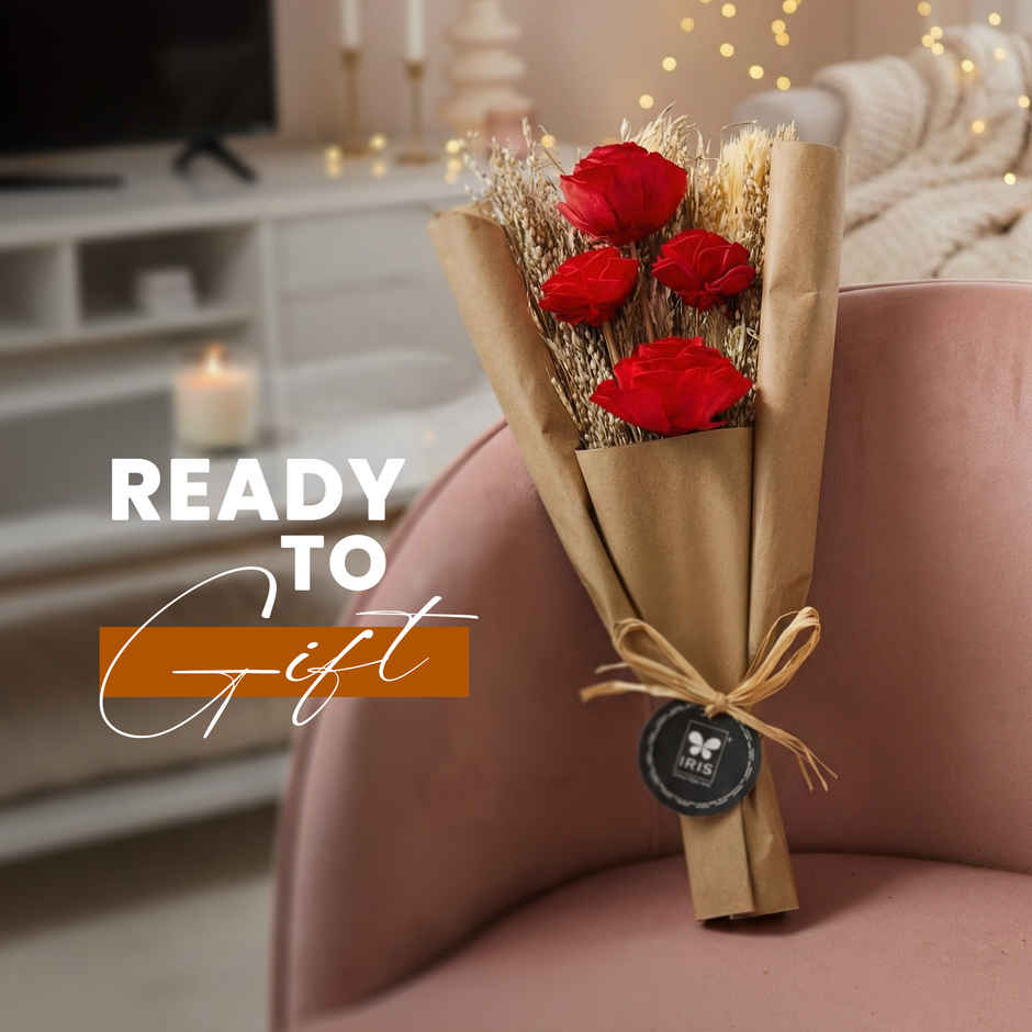 Everlasting Red Rose Love Dry Flower Bouquet with Fragrance Spray | Ideal for Gifting | IRIS