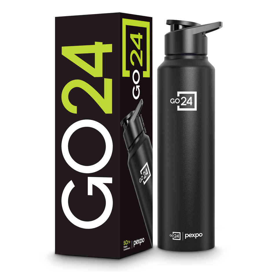Go24 | Pexpo Stainless Steel Chromo Sports/Fridge Sipper Water Bottle | Knight Black | 1 L
