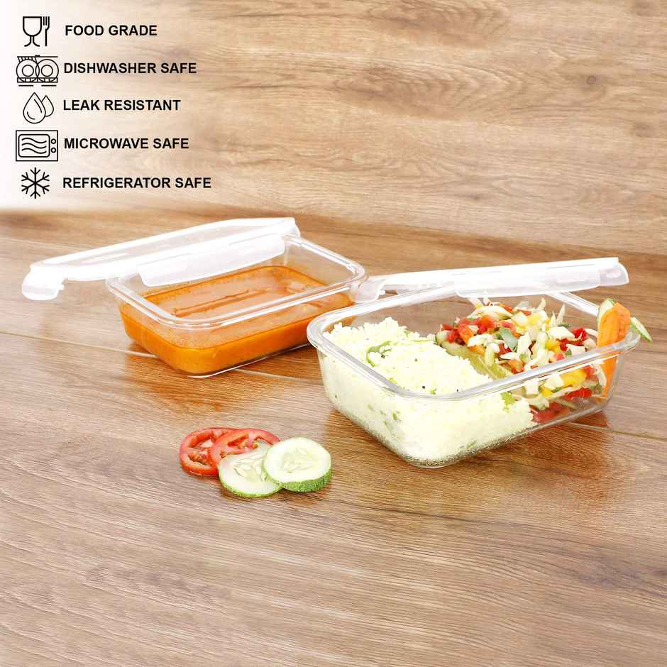 Cutting EDGE 1040ml Glass Food Storage Container | Borosilicate , Air Vent Lid | Set of 2