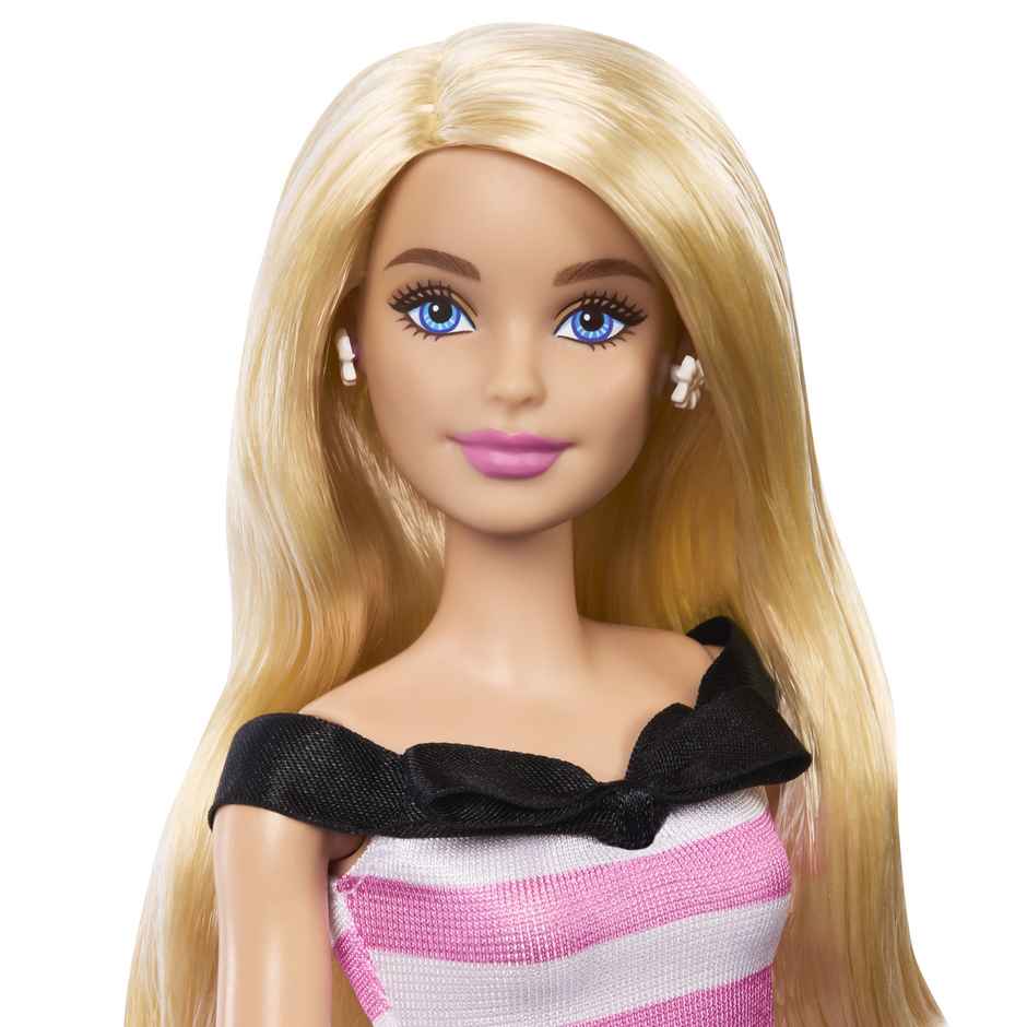 Mattel Barbie 65Th Anniversary Commemorative Doll With Mattel Blonde Hair, Pink And White Striped Dress
