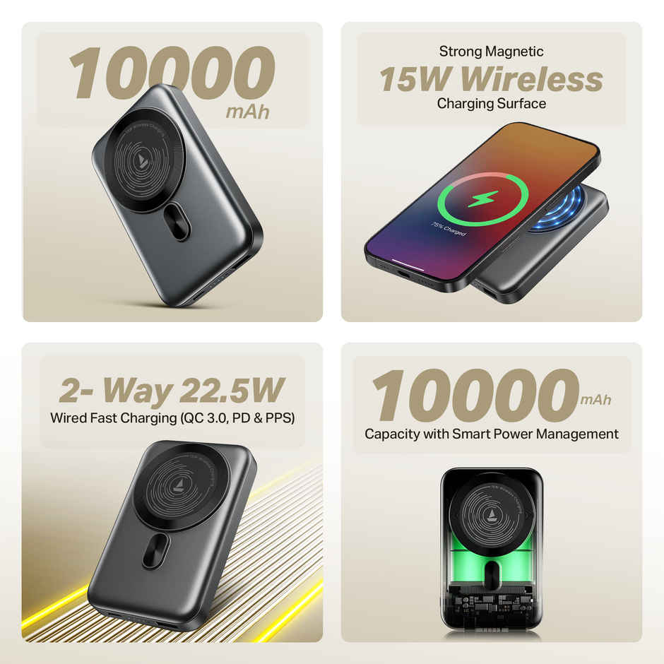 boat EnergyShroom PB331 MagnaCharge Wireless Powerbank | Ash Black