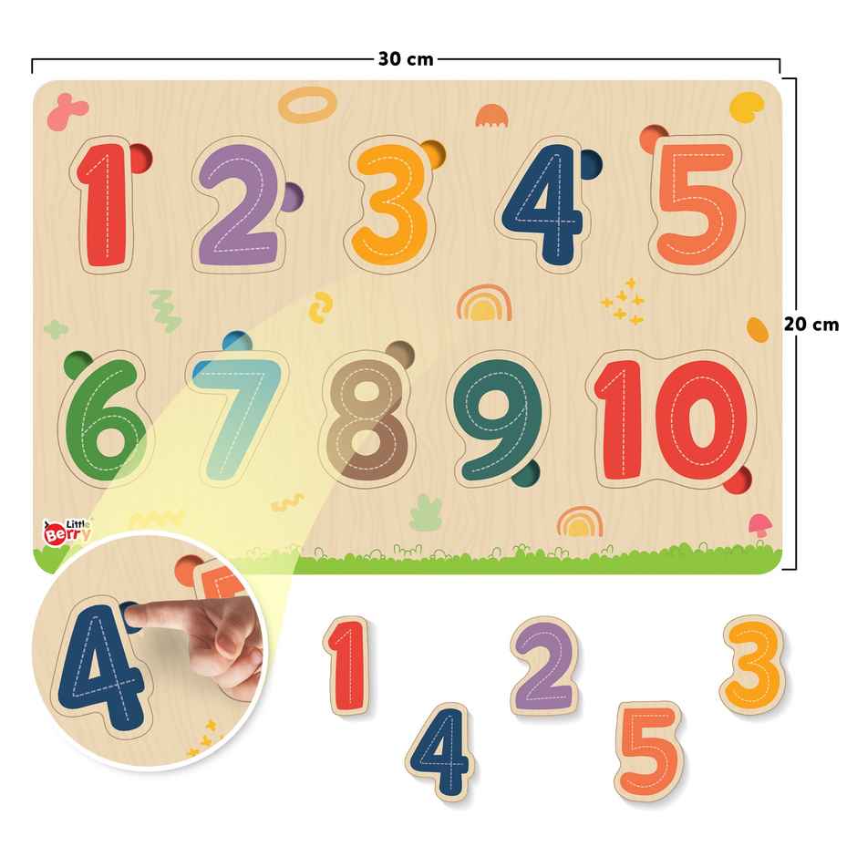 Little Berry Number Wooden Knob Puzzle Board For Kids With Pictures - Lb55