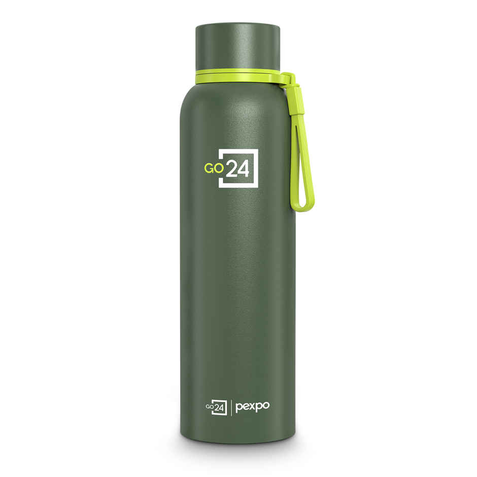Pexpo Bravo Hot & Cold ISI Certified Insulated Thermosteel Water Bottle | Military Green | 1 L