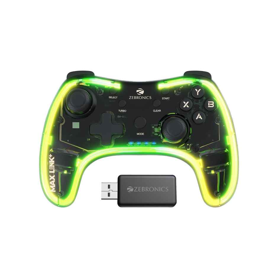 Zebronics Zeb Max Link Plus Wireless Gamepad, RGB, Haptic, Rechargeable Battery, PS4 PS3 Xbox 360 Windows X-Input and D-input/Android Media Box