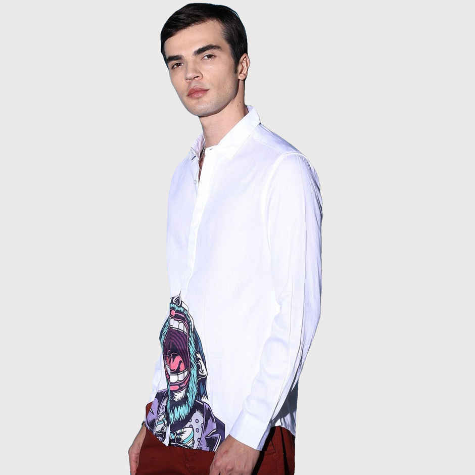 The Indian Garage Co Men's Slim Fit Graphic Printed Casual Shirts | White - L