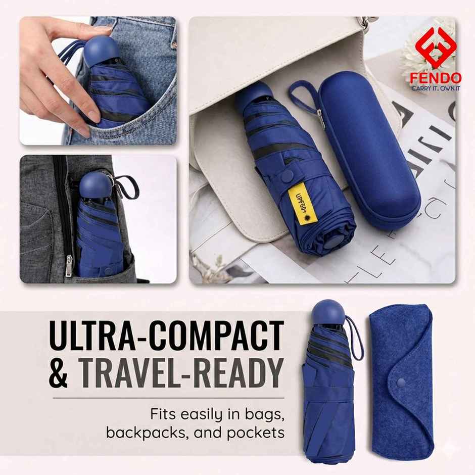 Fendo Capsule Umbrella With Cover | Navy Blue | 19 Inch | 5 Fold